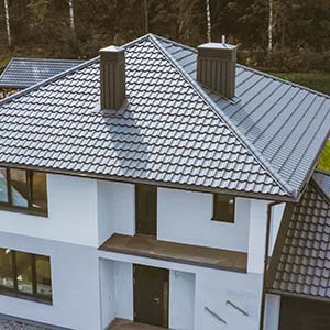 House with a gray metal roof